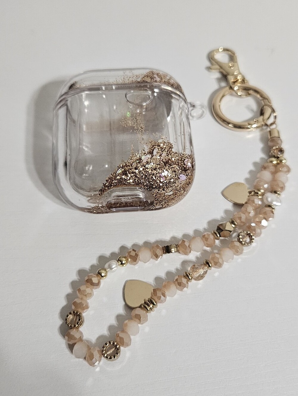 Beaded Heart Charm Bracelet Keychain — Blush & Gold